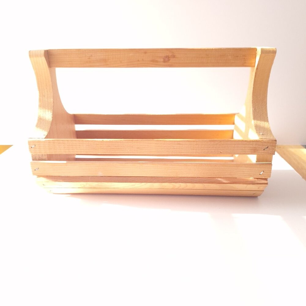 Natural Wooden Crate Basket| Organizer| Storage Caddy| Country Rustic Decor